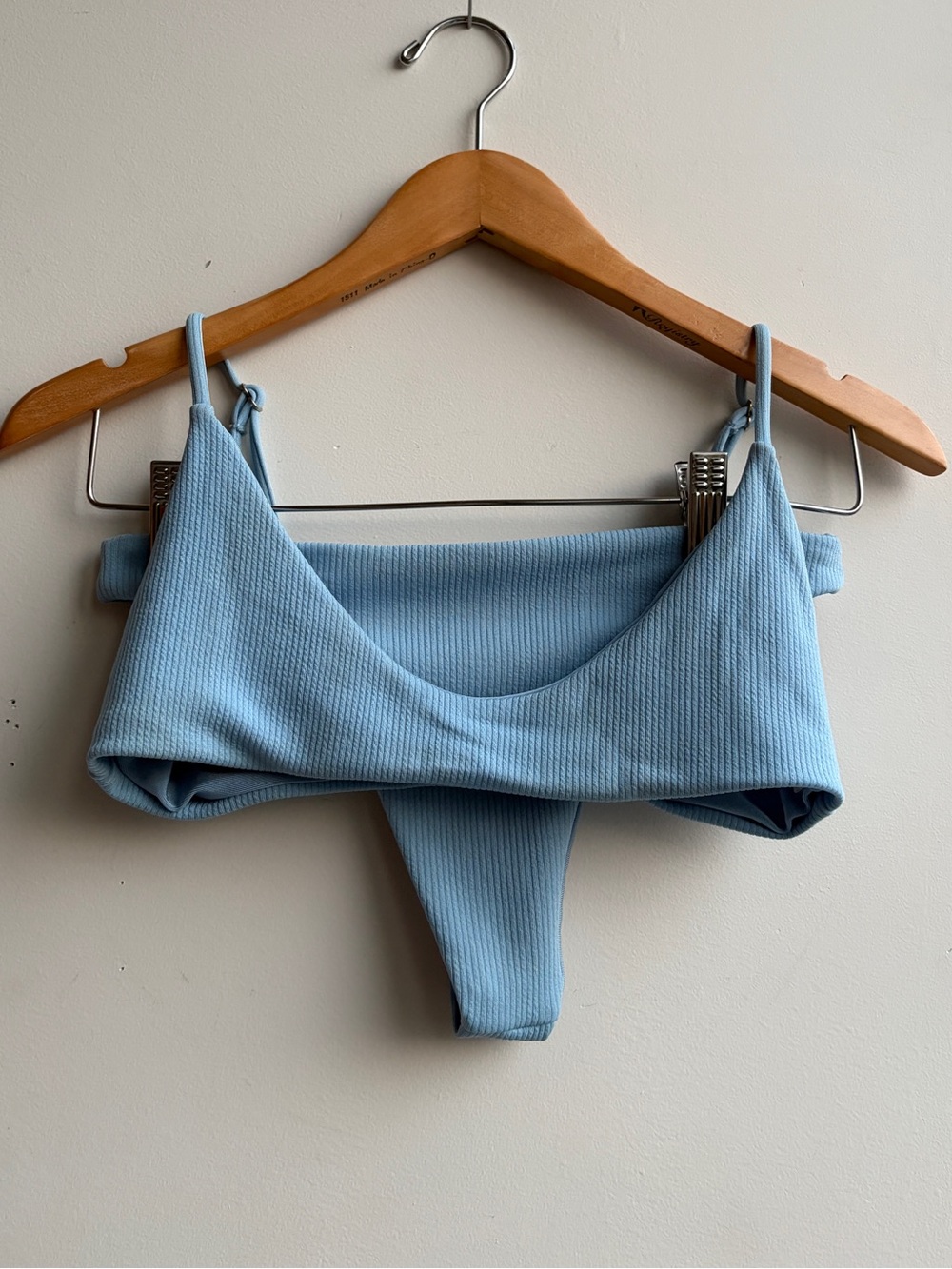 Light Blue Ribbed Triangle Bikini Set - Women Intimates & Sleepwear
